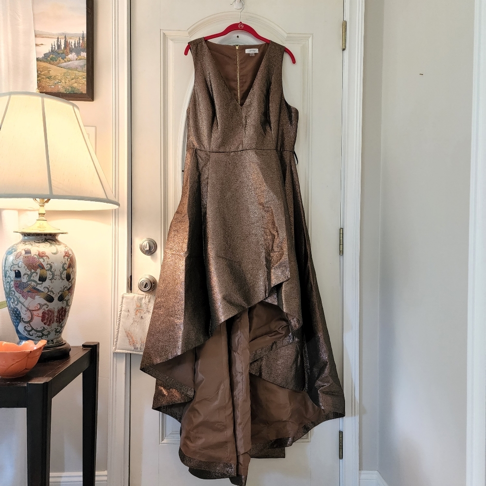 Calvin Klein high low ball gown, gold, size 16